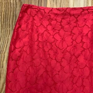 BR Red Lace Overlay Pencil Skirt